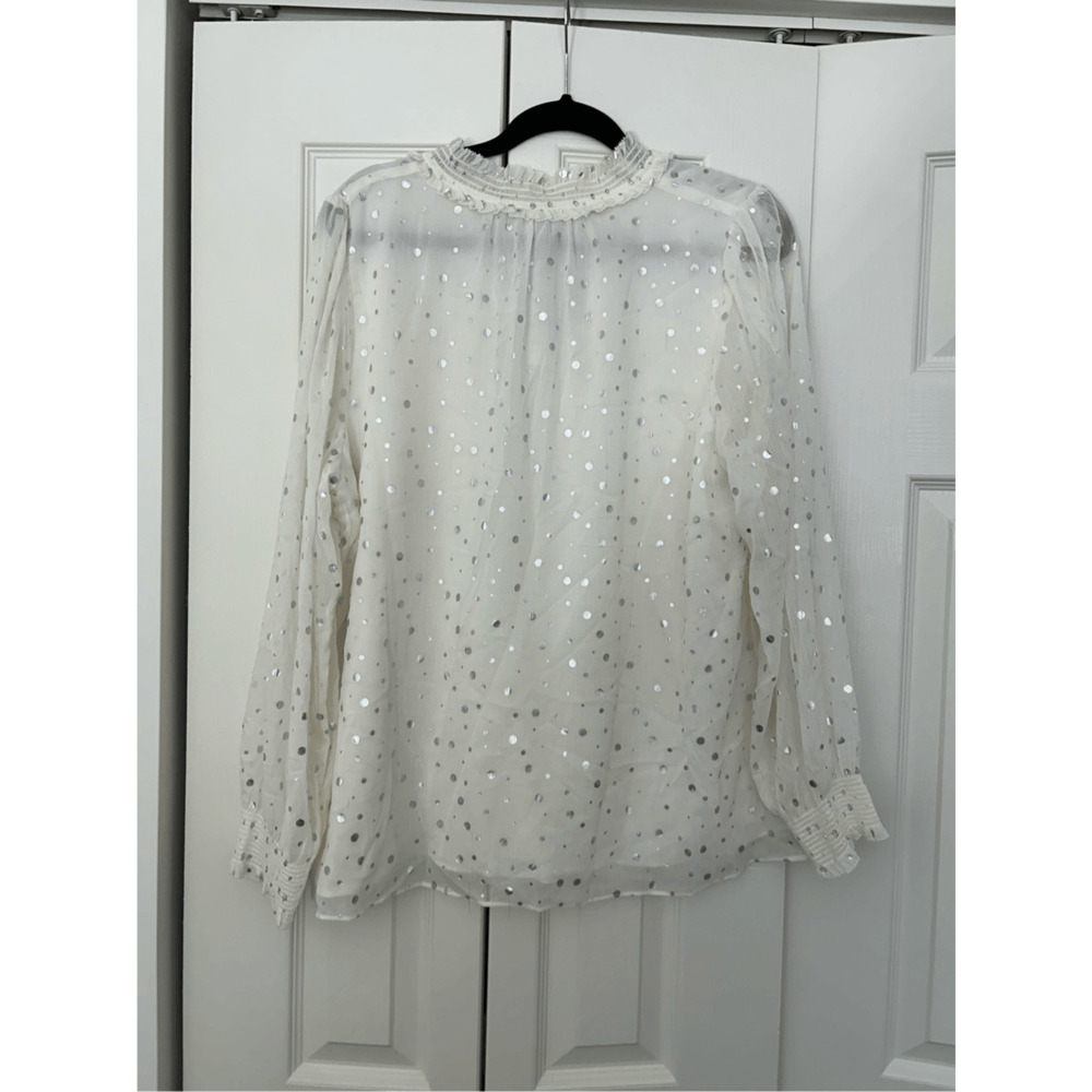 Talbots NWT Smocked Cheerful Dots Top White Silver Polka Dots, Sz XL, MSRP $109 - Picture 11 of 11